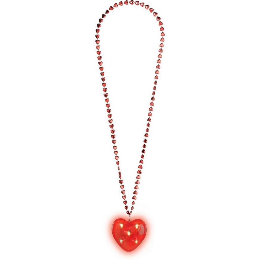 Light-Up Red Heart Pendant Plastic Bead Necklace, 34in - Anti-Valentine's Day