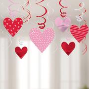Metallic Pink & Red Patterned Heart Cardstock & Foil Swirl Decorations, 12ct