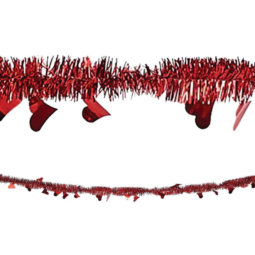 Valentine's Day Red Heart Tinsel Garland, 9ft