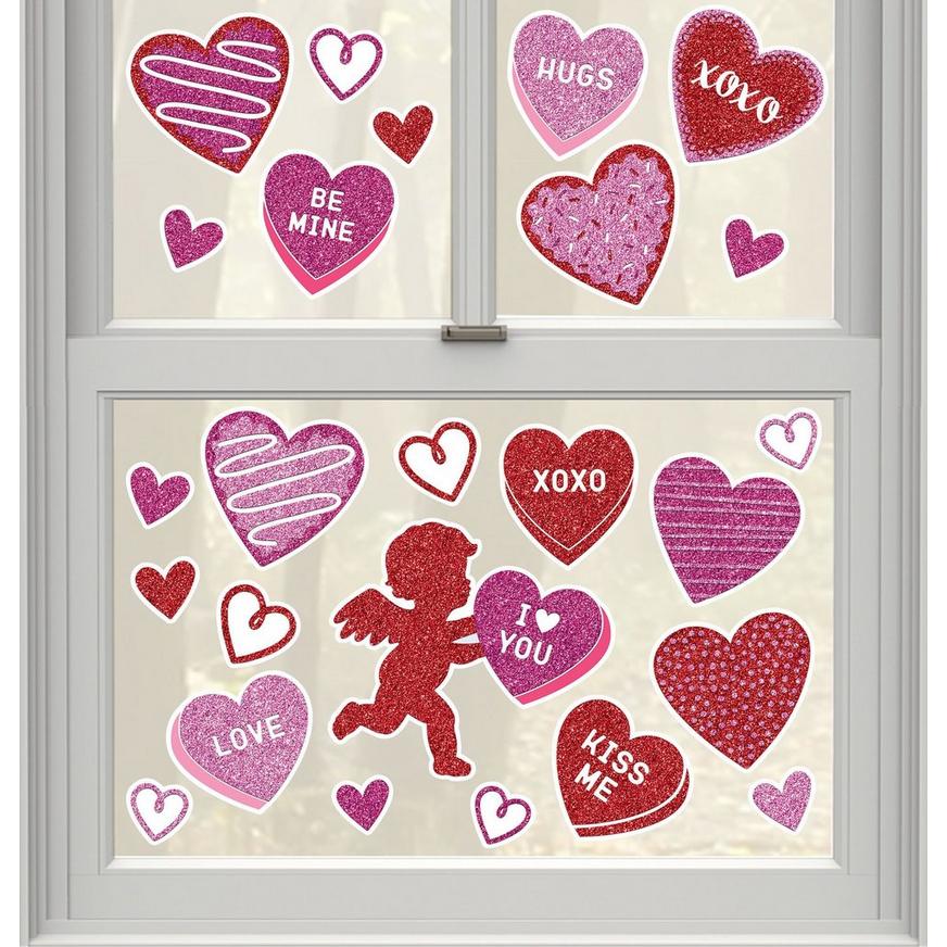 1 Sheet VALENTINE'S DAY Party Decoration WINDOW CLINGS Cling RED HEART & CUPID 