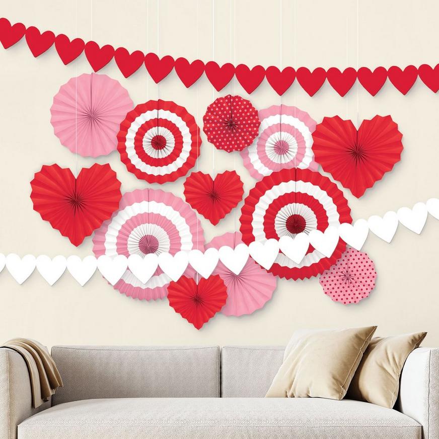 Valentine Hearts Paper Fan Decorating Kit, 14pc