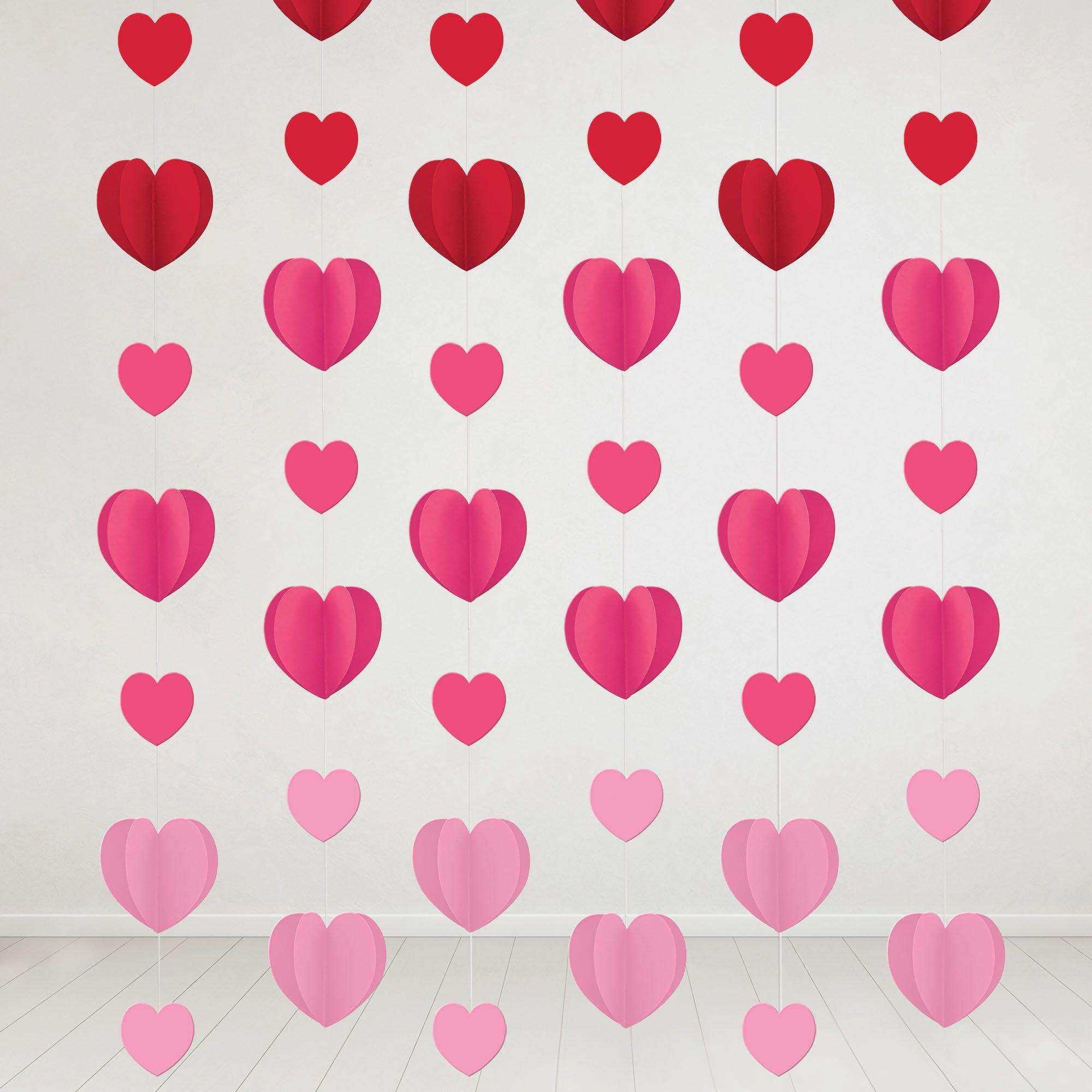 Pink, Red & Iridescent 3D Heart Foil & Plastic Hanging Decorations, 16ct