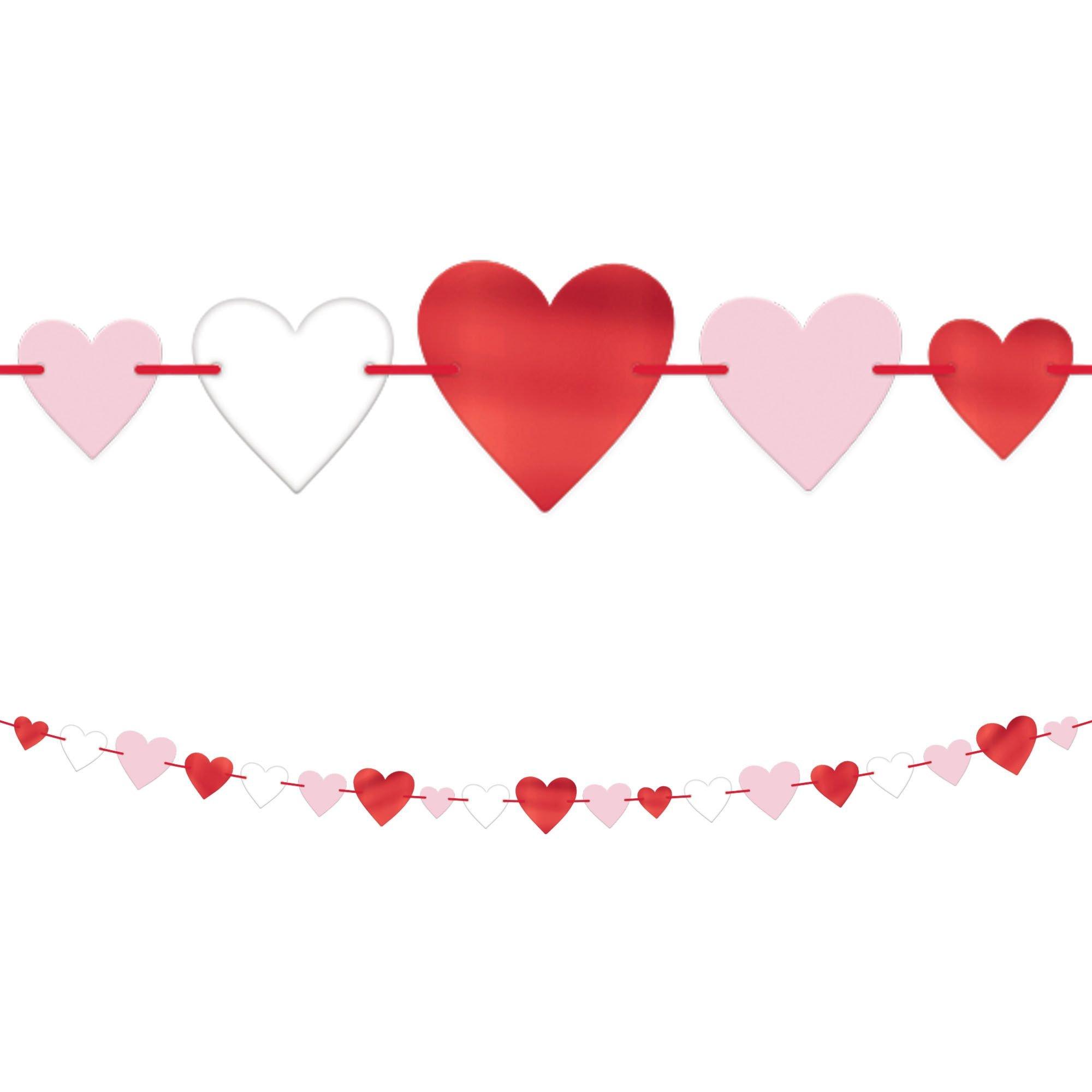 Pink, Red & White Heart Cardstock & Foil Garland, 12ft | Party City