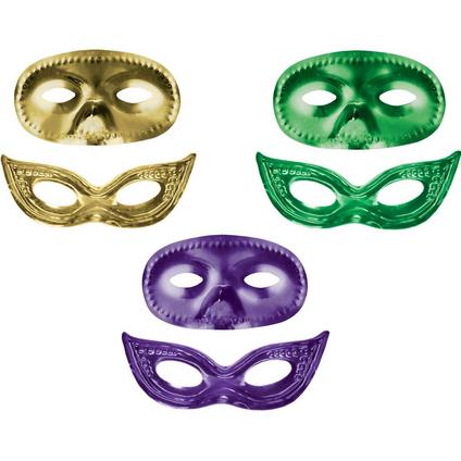 Metallic Mardi Gras Plastic Masks, 6ct
