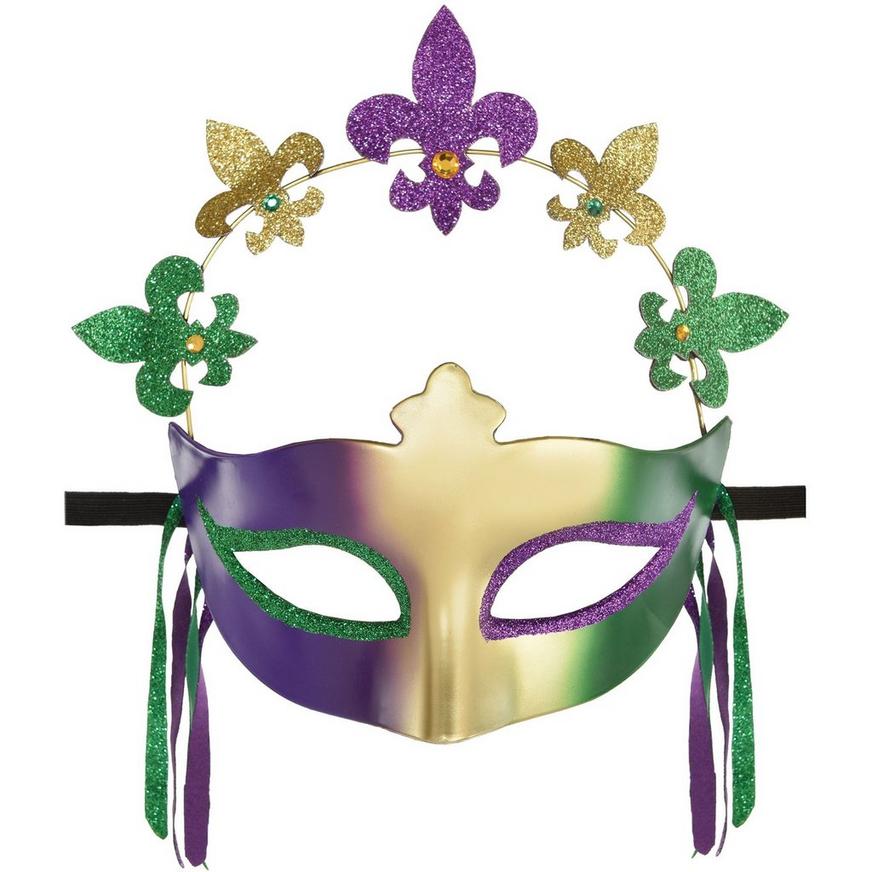 Mardi Gras Purple Feather & Gold Filigree Masquerade Mask