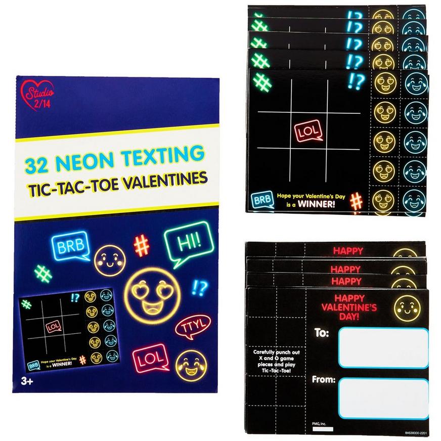 Neon Texting Tic-Tac-Toe Valentine's Day Exchange Cards, 32ct