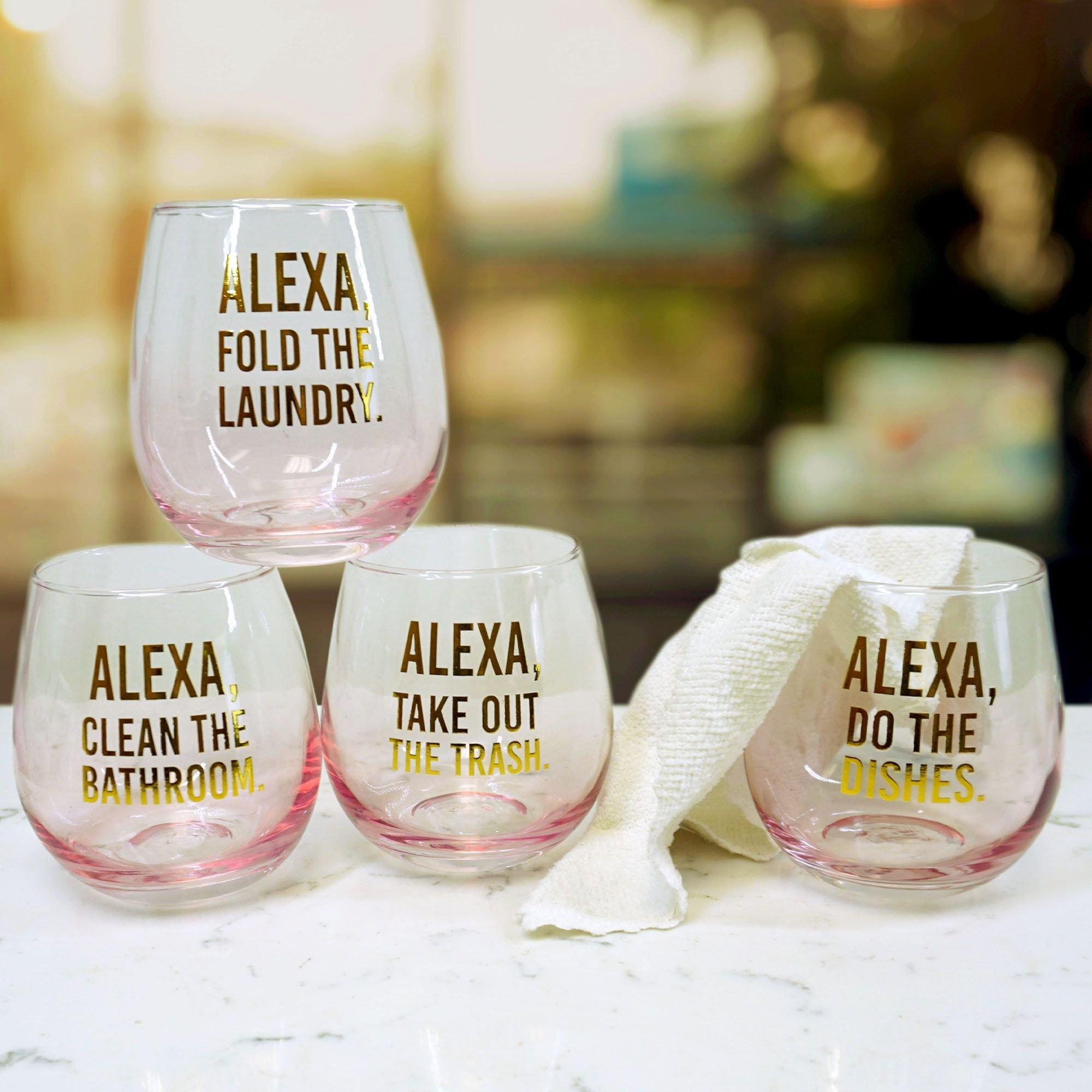 Alexa, Do My Chores Stemless Wine Glasses, 16oz, 4ct