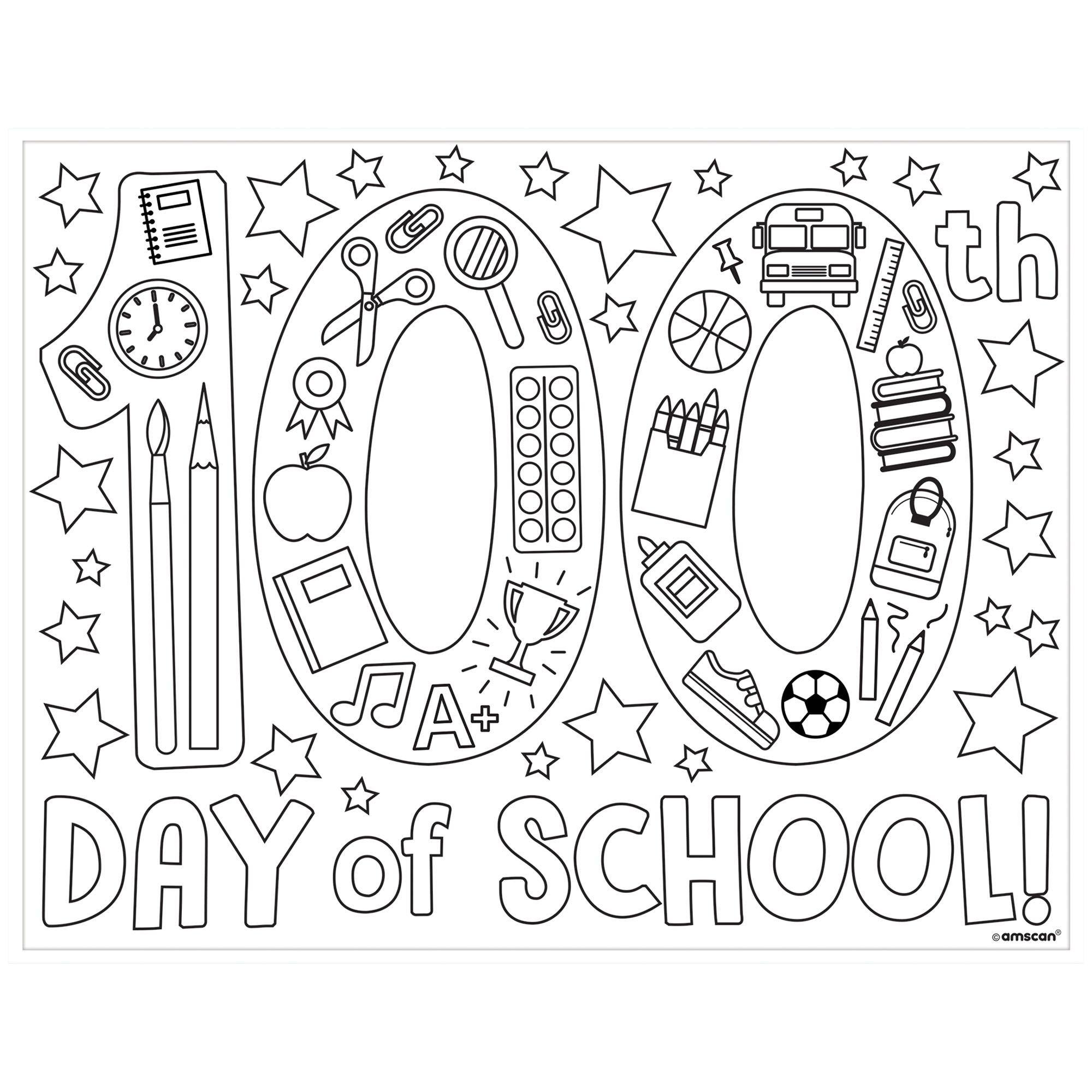 100 Days of School Coloring Pages, 11in x 8.5in 36ct Party City