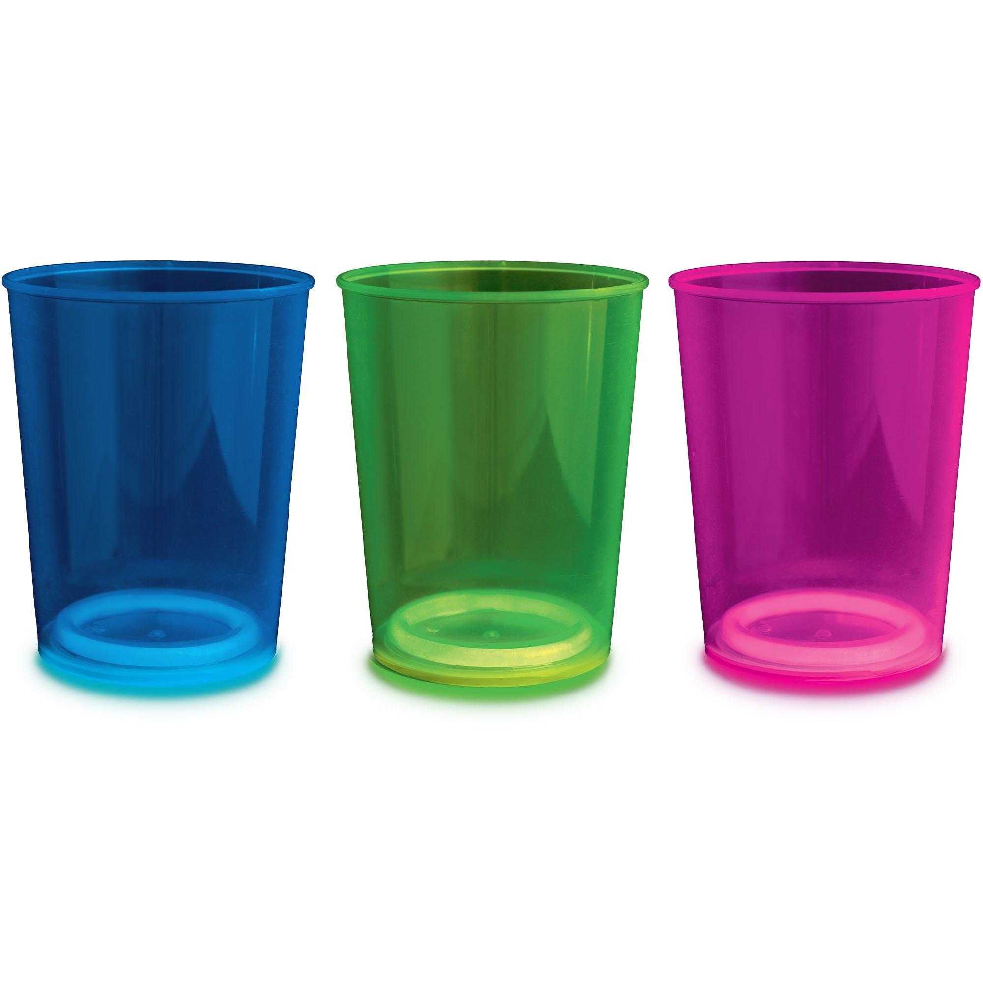 NEON GLOW PARTY CUPS 16 oz Multi Color Light Up Cups Blacklight Party Glow  Stick