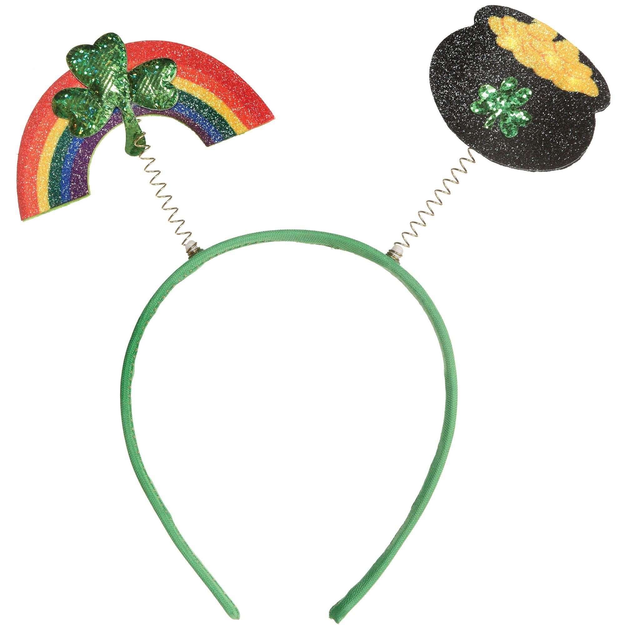 Glitter Rainbow & Pot of Gold St. Patrick's Day Fabric & Plastic Head Bopper, 7.9in x 9in