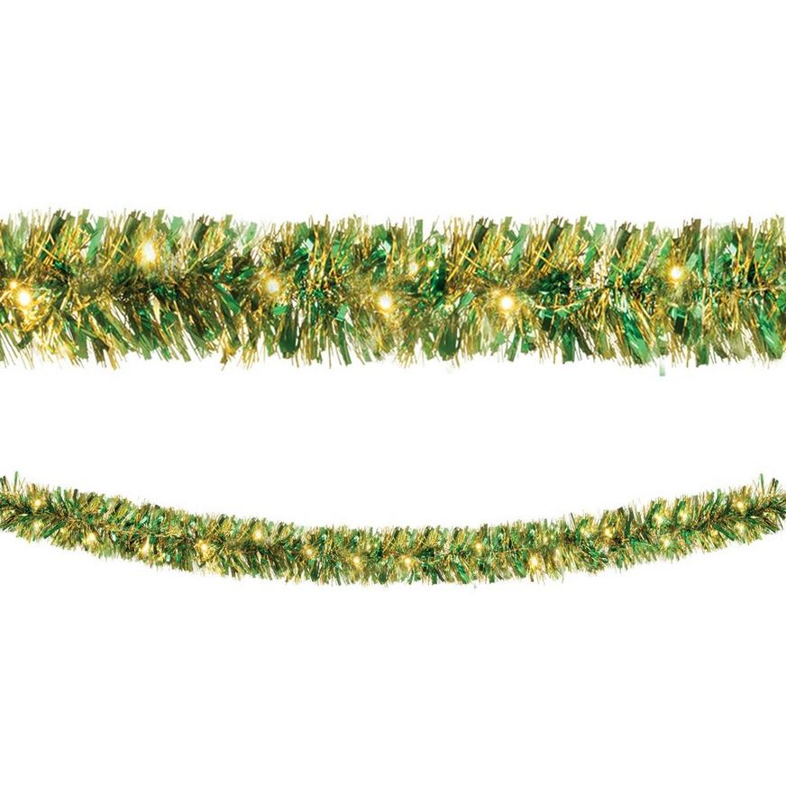 Light-Up St. Patrick's Day Green & Gold Tinsel Garland, 9ft