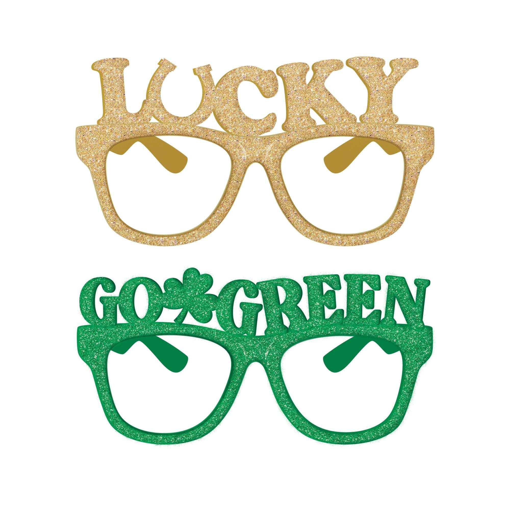 Glitter Green And Gold St Patrick S Day Plastic Glasses 6in X 2 9in 6ct Party City