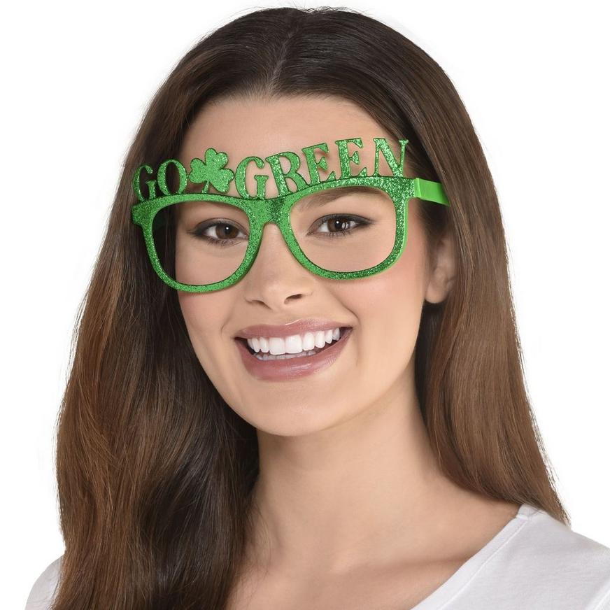Glitter Green & Gold St. Patrick's Day Plastic Glasses, 6in x 2.9in, 6ct