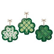 St. Patrick's Day Shamrock Fabric & Fiberboard Signs, 7.5in x 7.1in, 3ct