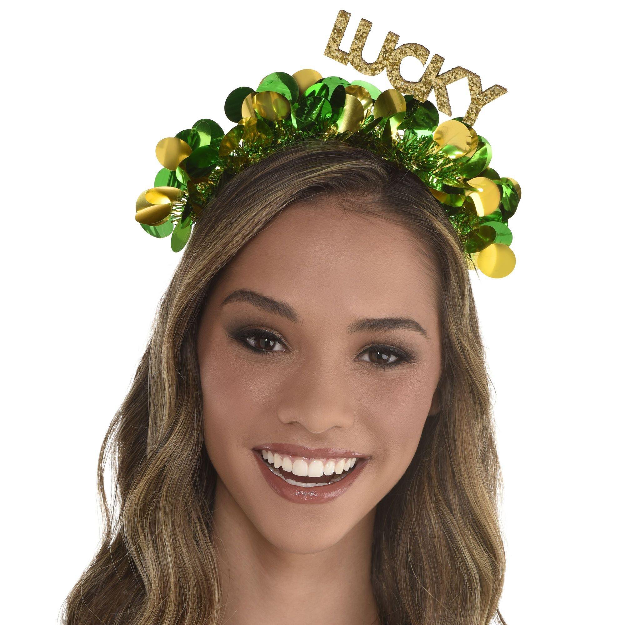 Glitter Lucky St. Patrick's Day Tinsel & Plastic Head Bopper, 6.6in x 6.8in