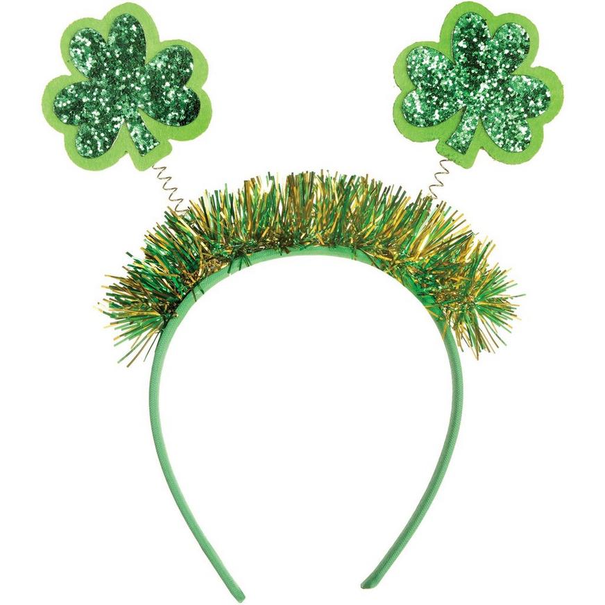 Glitter Shamrock St. Patrick's Day Fabric & Plastic Head Bopper, 7.9in x 9.4in