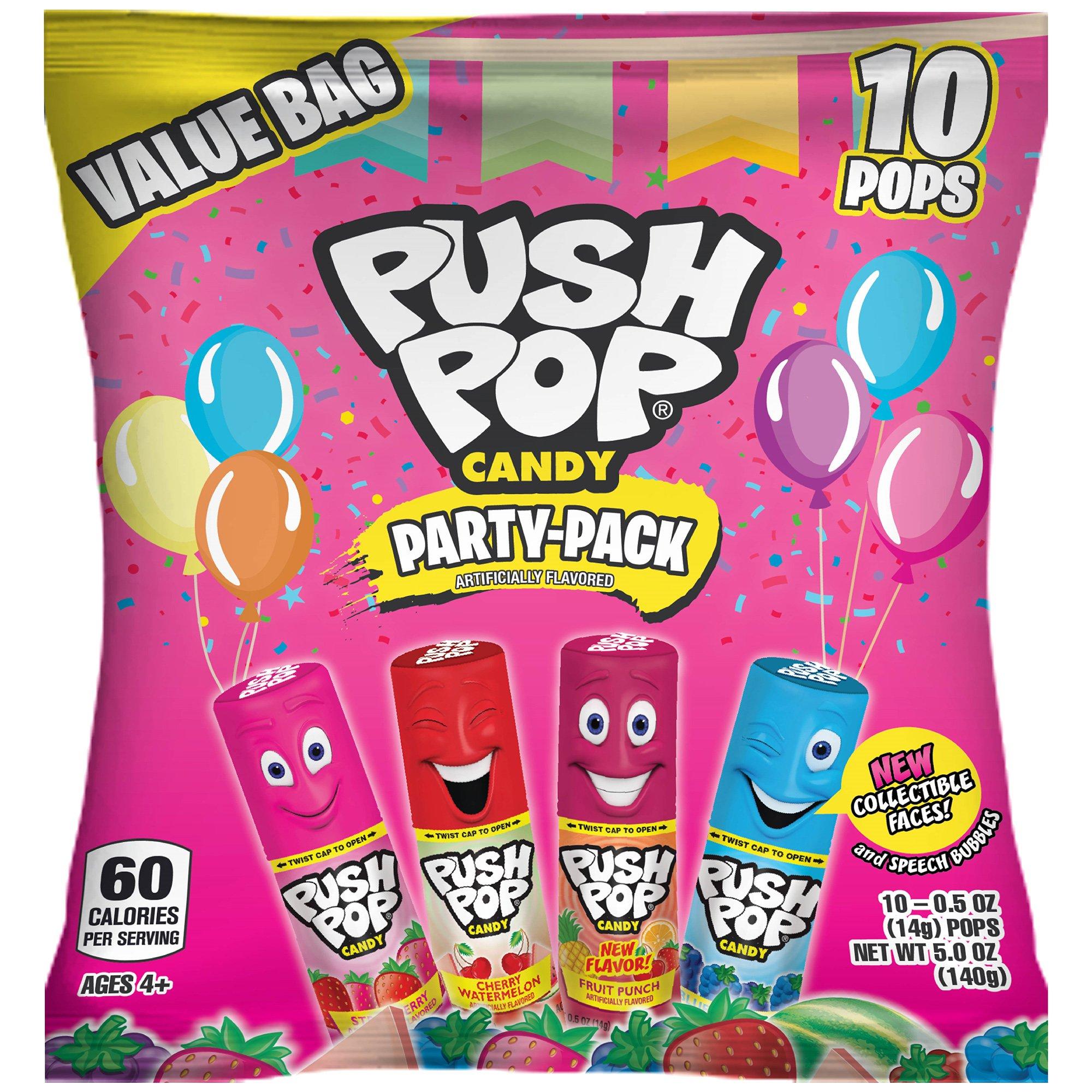 Push Pop Party Pack, 10pc - Berry Blast, Blue Raspberry, Strawberry & Watermelon Flavors