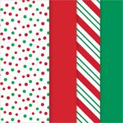 Assorted Red & Green Christmas Tissue Paper, 20in x 20in, 30 Sheets - Candy Cane Stripe, Dot & Solid
