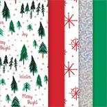 Assorted Red, Green & Silver Holiday Tissue Paper, 20in x 20in, 30 Sheets - Sequin, Solid, Star & Tree