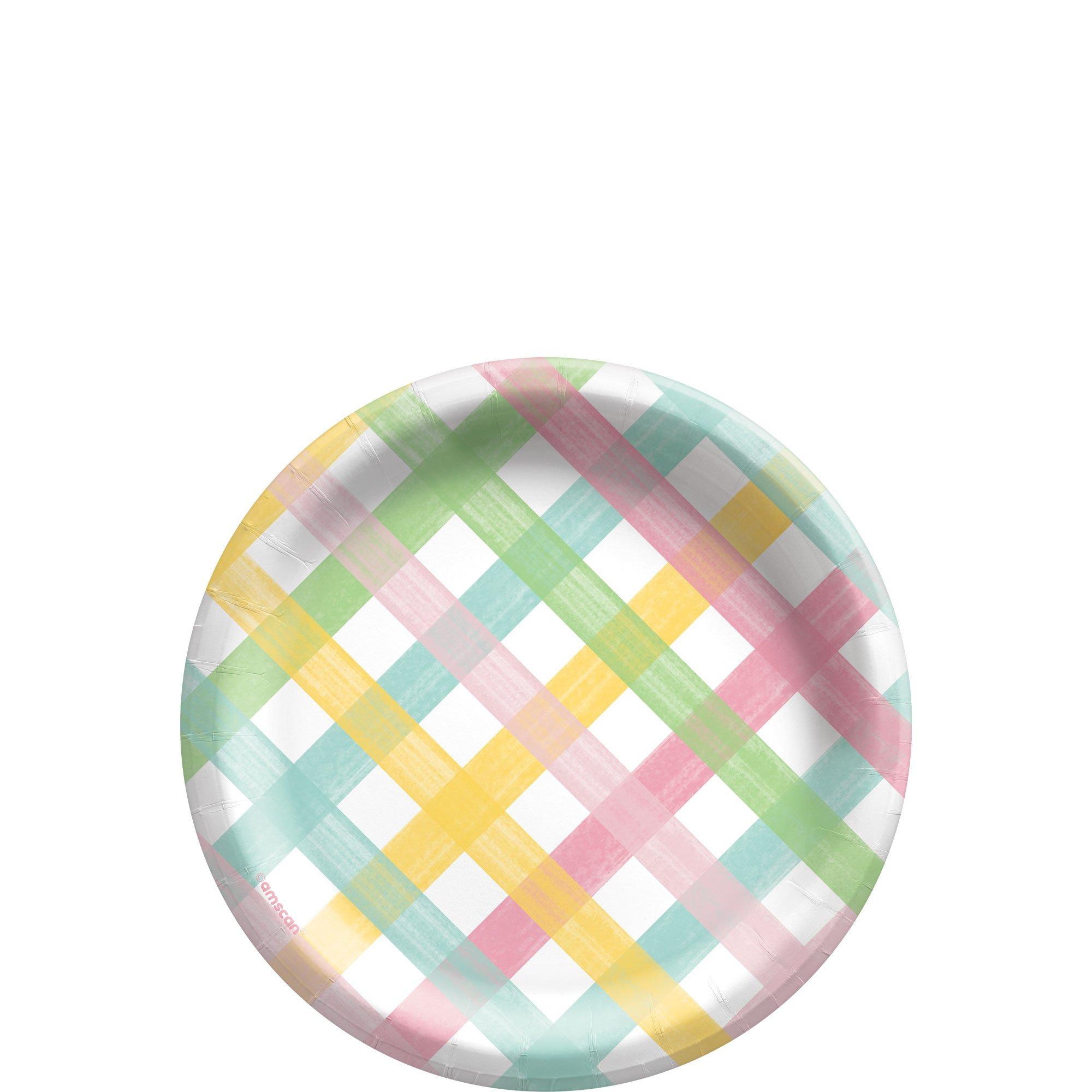 Spring Fun Gingham Paper Dessert Plates, 6.75in, 50ct