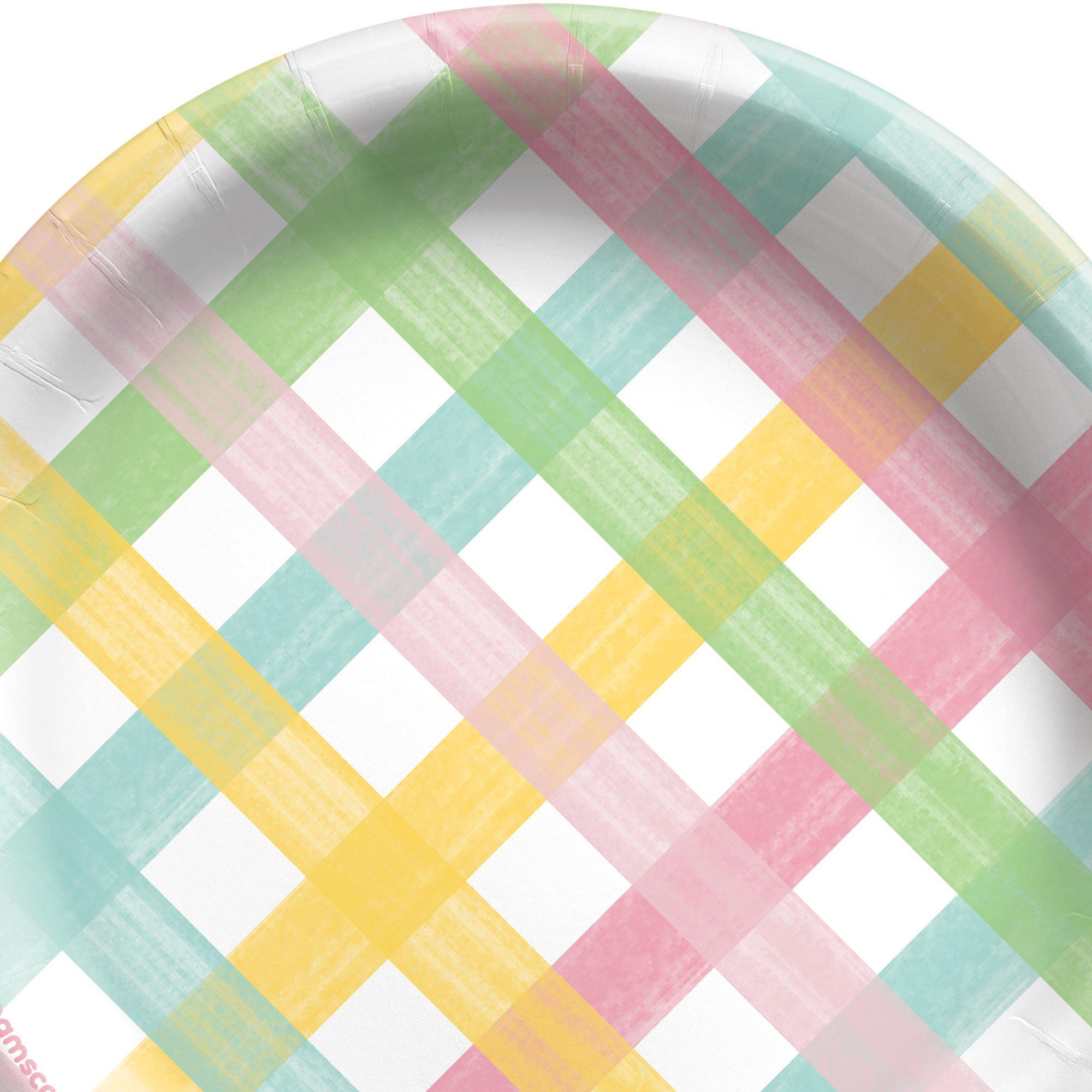 Spring Fun Gingham Paper Dessert Plates, 6.75in, 50ct