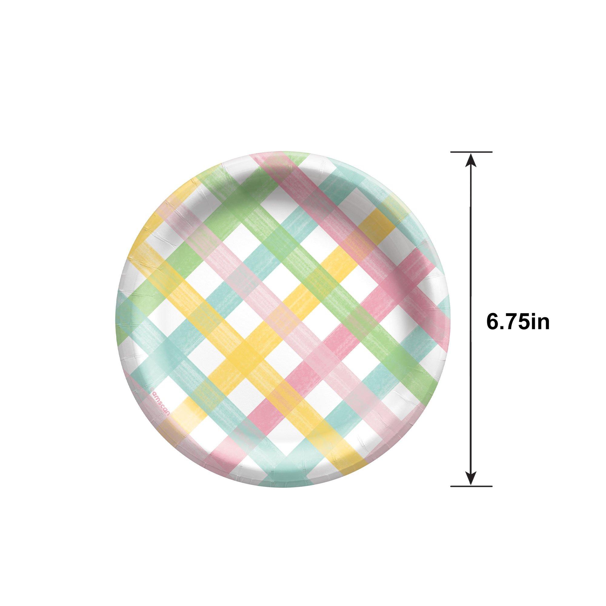 Spring Fun Gingham Paper Dessert Plates, 6.75in, 50ct