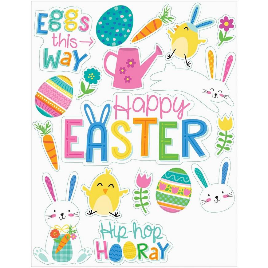 Lmtime Easter Decoration Stickers Easter Egg Bunny Window Clings Easter Party Supplies Removable PVC Fridge Wall Doors Stickers for School Home Office 