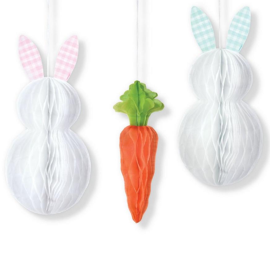 Easter Bunny & Carrot Honeycomb Decorations, 3ct