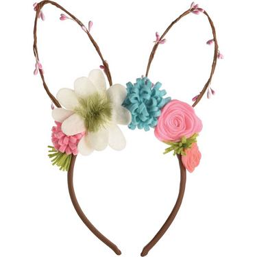 Woodland Floral Bunny Ears Felt & Plastic Headband, 9.25in x 11in
