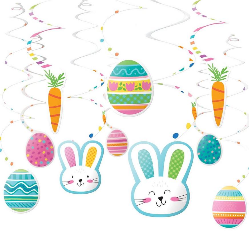 Funny Bunny Easter Cardstock Swirl Decorations, 30ct