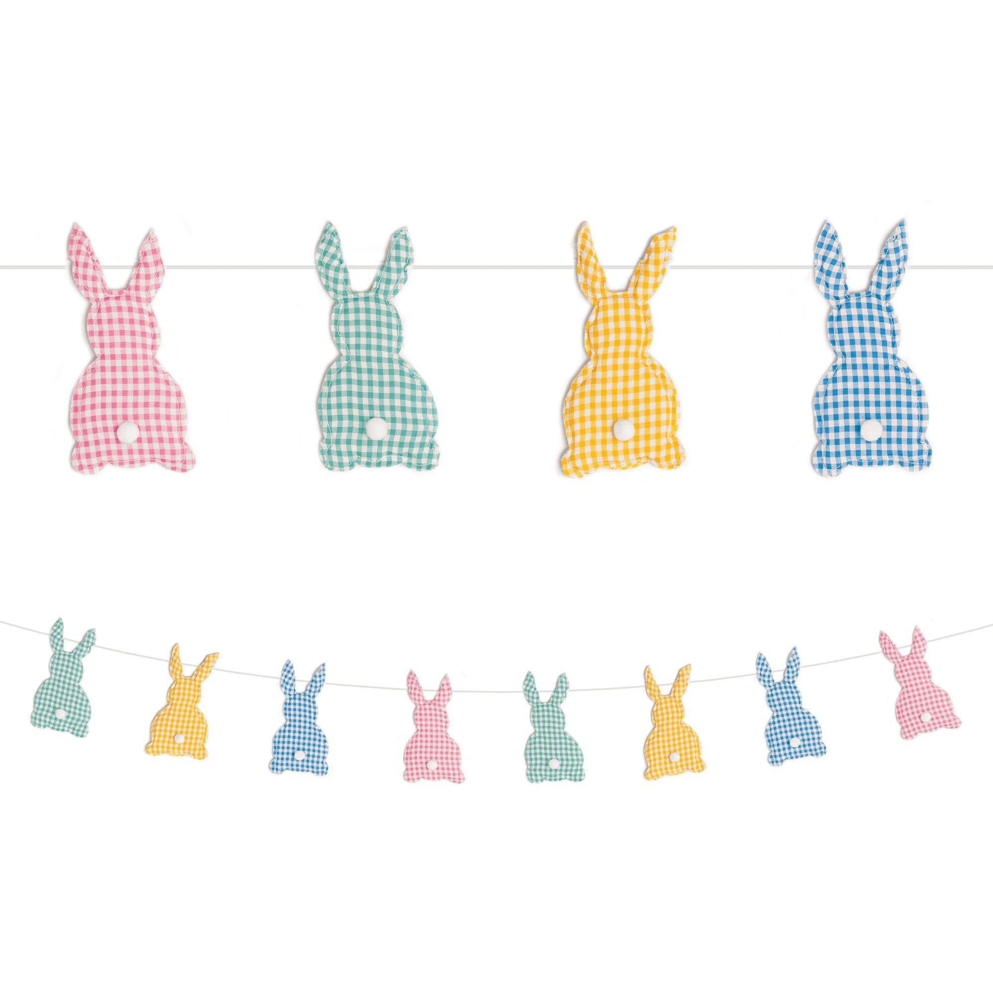 Stuffed Gingham Bunny Fabric Garland, 6ft