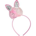 Glitter Bunny Ears Pom-Pom Fabric & Plastic Headband, 4.6in x 8.5in