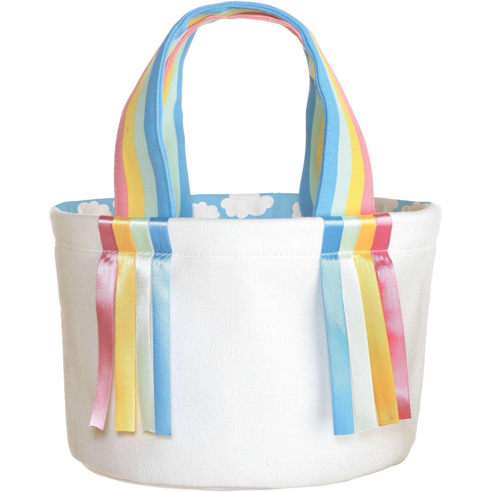 Rainbow Handle Canvas Easter Basket, 9.75in x 6.5in Party City