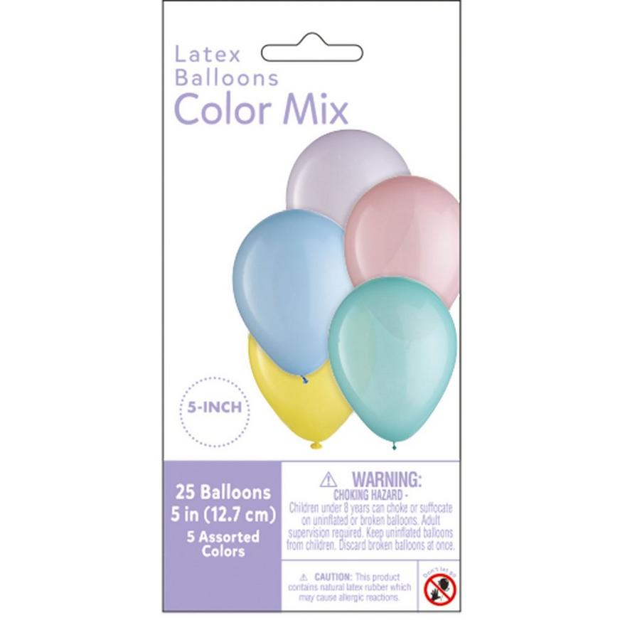 Pastel Easter 5-Color Mix Mini Latex Balloons, 5in, 25ct - Blue, Green, Lilac, Pink & Yellow