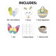 Air-Filled Easter Bunny, Basket & Butterfly Foil & Latex Balloon Backdrop Kit, 6.25ft x 5.9ft