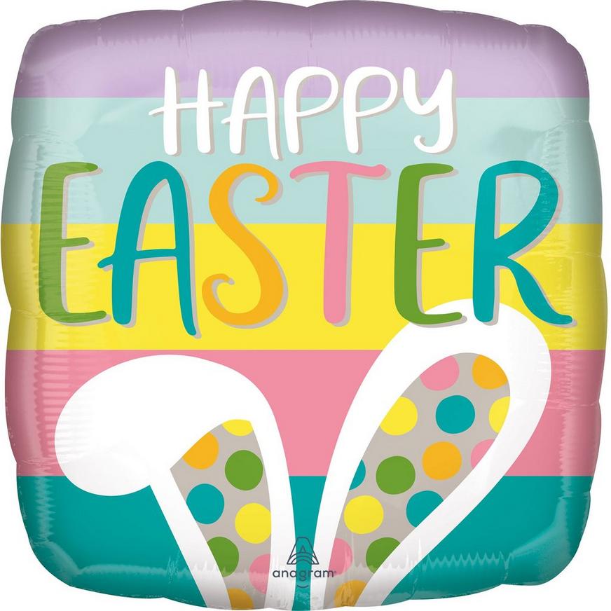 Pastel Stripe Bunny Ear Happy Easter Foil Balloon, 18in