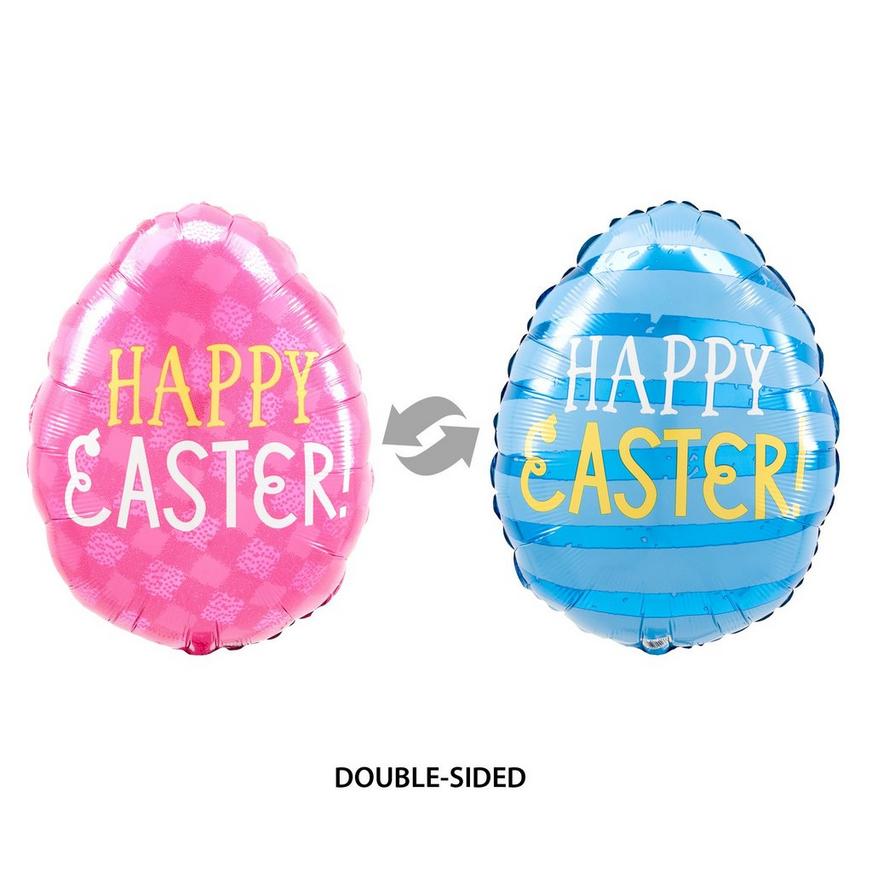Pink Plaid Happy Easter Egg-Shaped Foil Balloon, 16in x 12in - Funny Bunny