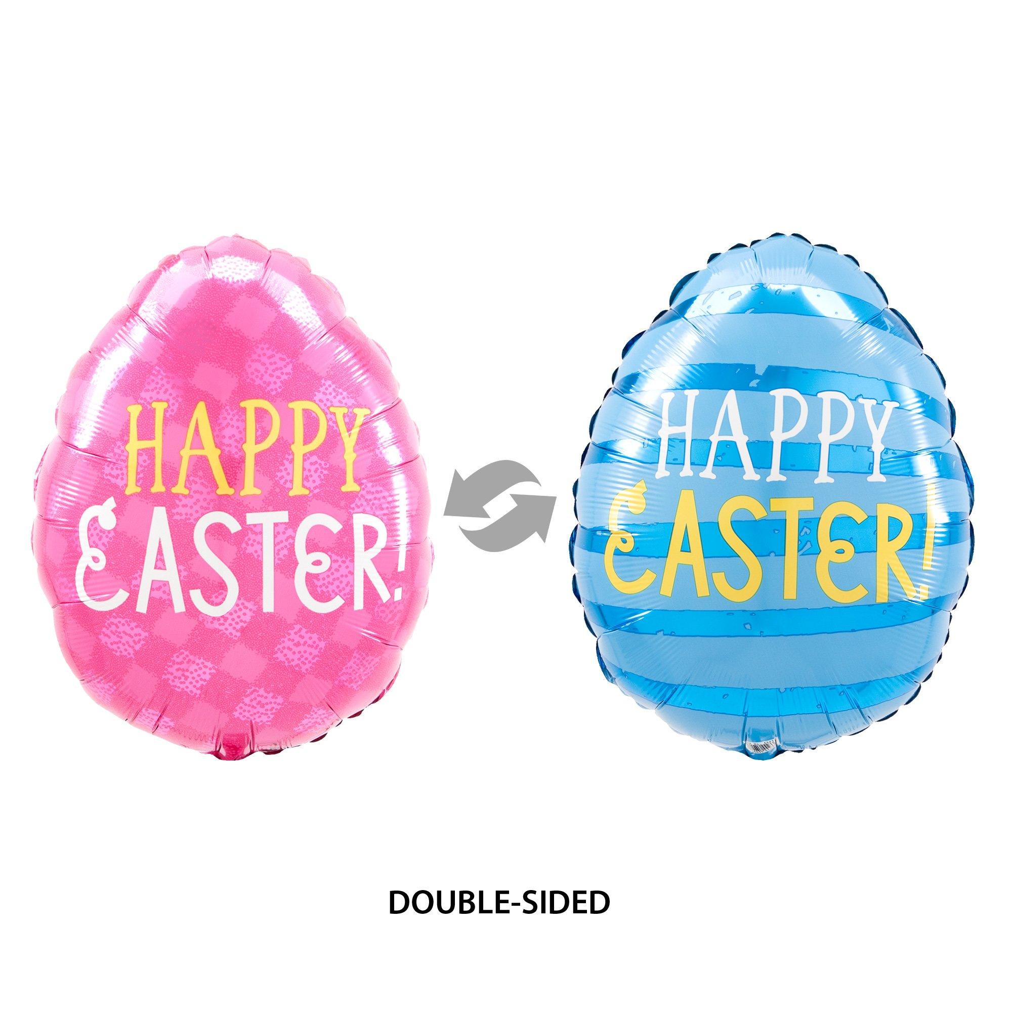 Pink & Blue Happy Easter Egg-Shaped Foil Balloon, 16in x 12in - Funny Bunny