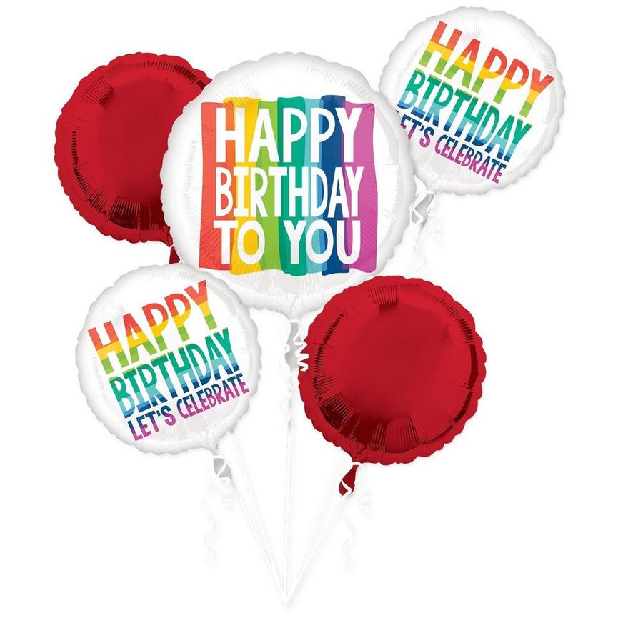 Premium Rainbow Wish Birthday Foil & Plastic Balloon Bouquet, 7pc
