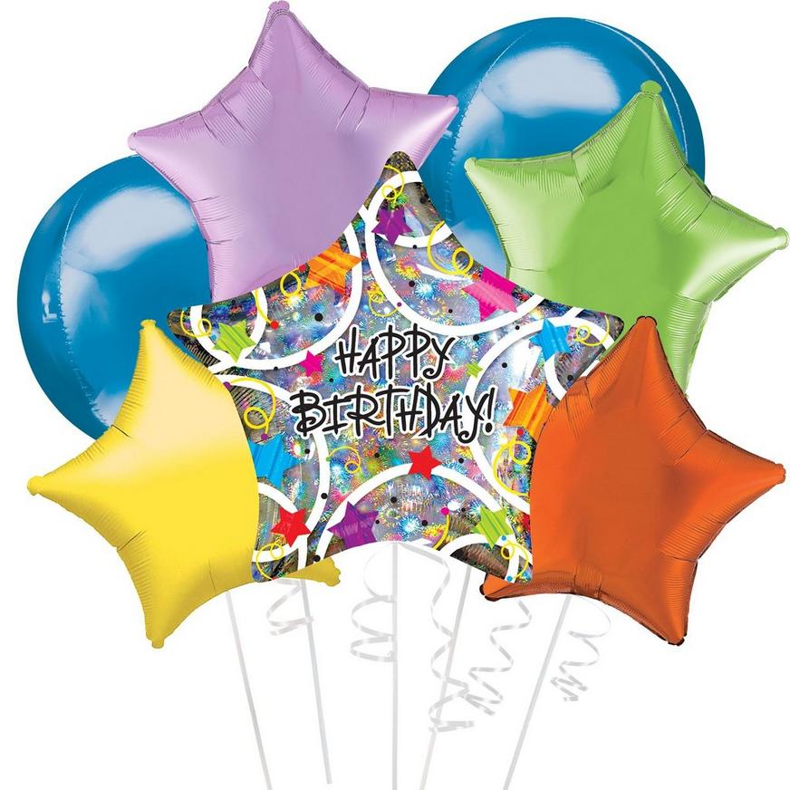 Iridescent & Multicolor Star Birthday Plastic & Foil Balloon Bouquet, 7pc
