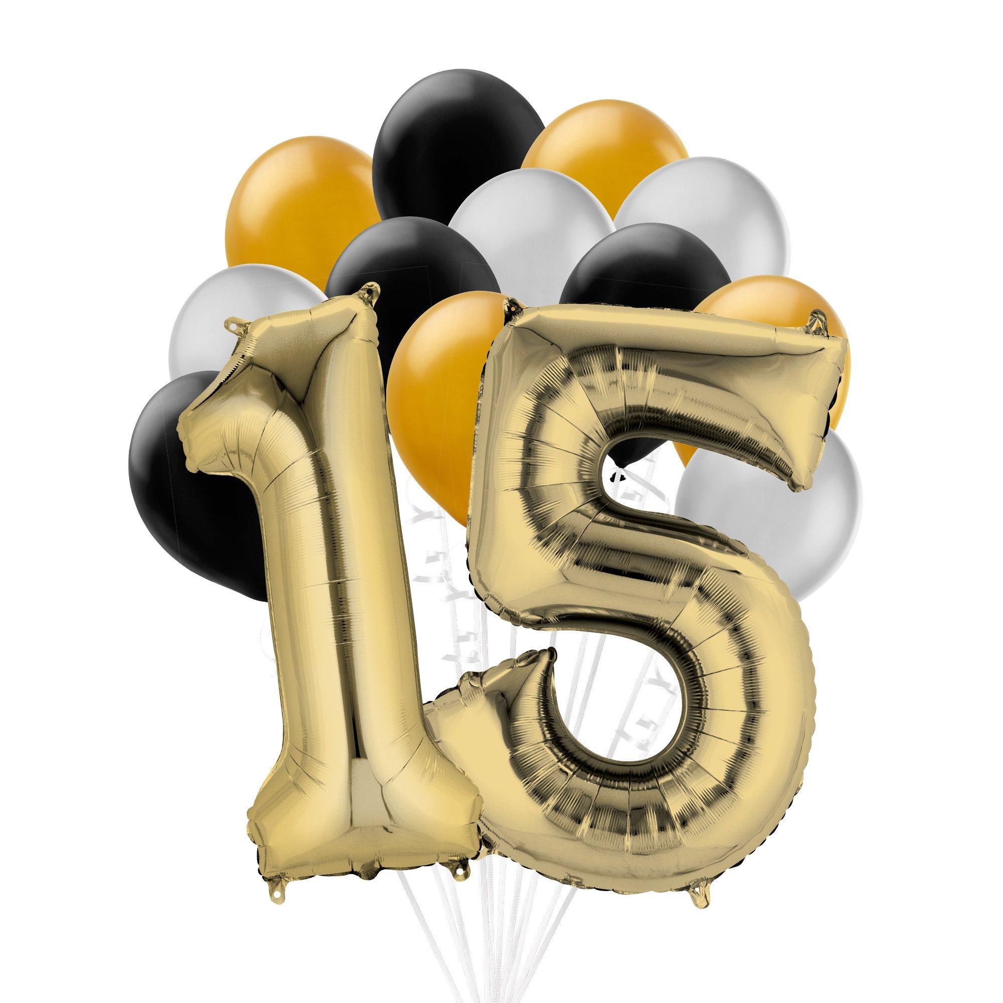 het dossier Nu al Ineenstorting Premium Black, Silver, & Gold 15 Balloon Bouquet, 14pc | Party City