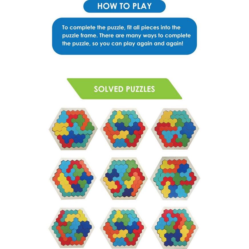 Hexagonal Wood Puzzle Game, 7in x 6.3in