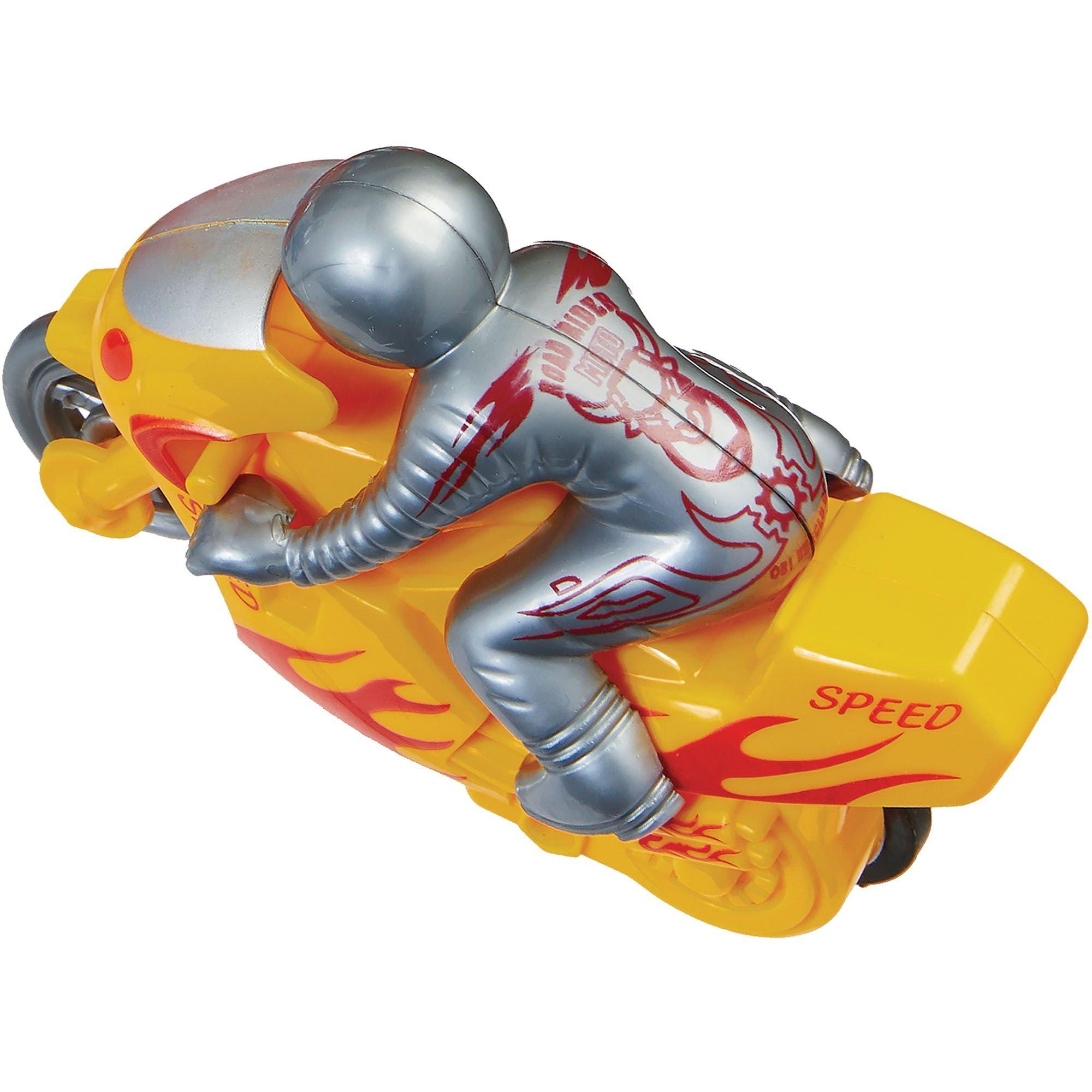 Pull Back Plastic Motorcycle, 3.8in x 2.5in - Blue, Red or Yellow