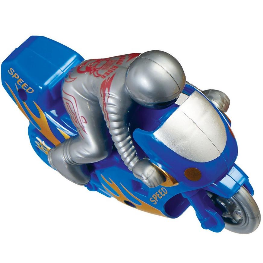 Pull Back Plastic Motorcycle, 3.8in x 2.5in - Blue, Red or Yellow