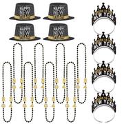 Black, Silver, & Gold 2023 New Year's Eve Accessory Kit for 8 Guests