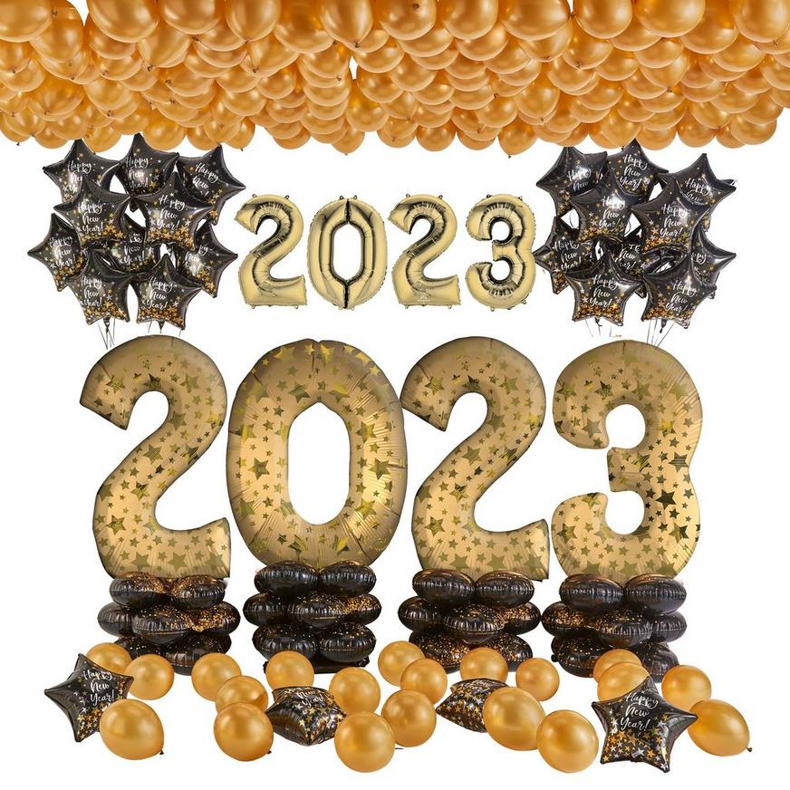 Grand DIY Black & Gold New Year's 2022 Balloon Room Decorating Kit, 101pc