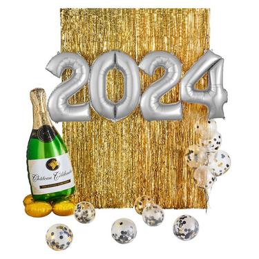 DIY Gold Champagne Celebration New Year's Eve 2024 Balloon Backdrop Kit