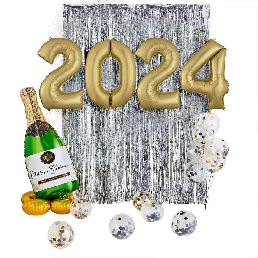 Silver Champagne Celebration New Year's 2022 Balloon Backdrop Kit