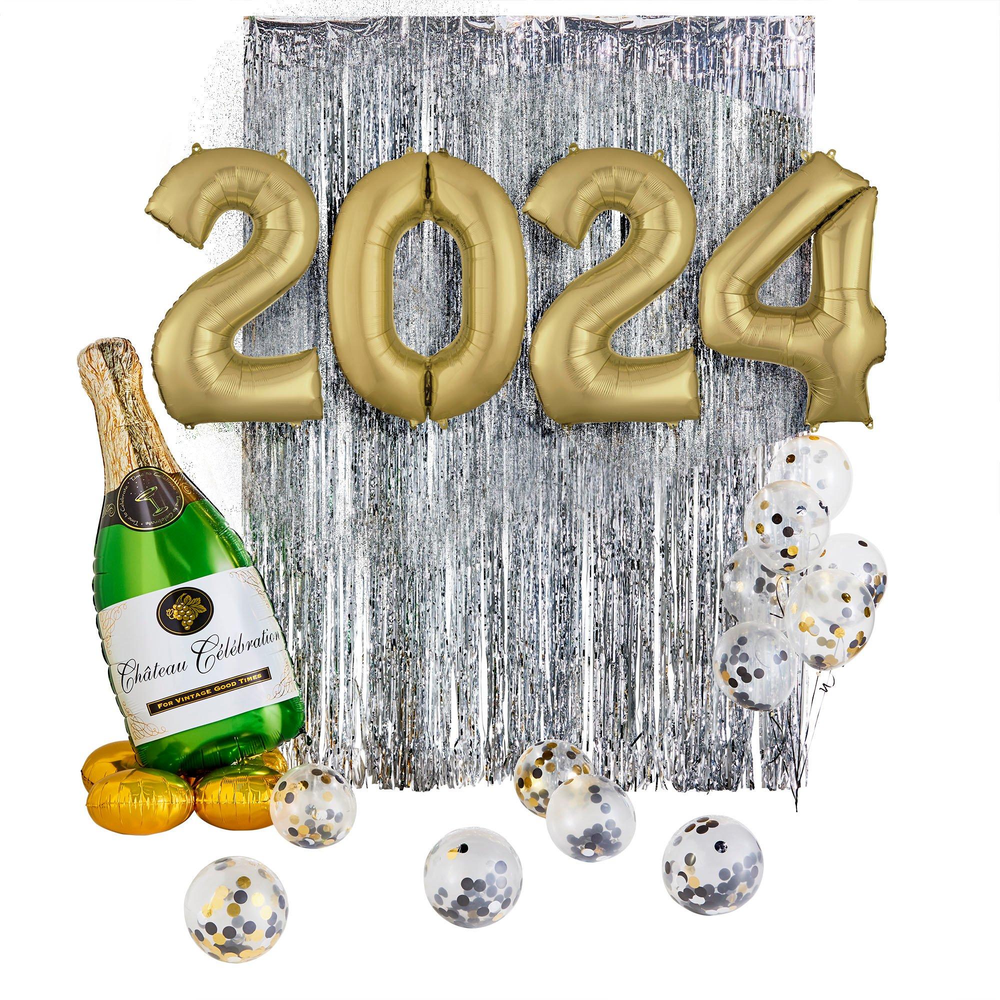 DIY Silver Champagne Celebration New Year's Eve 2024 Balloon Backdrop Kit