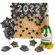 Black, Silver, & Gold Champagne 2022 New Year's Balloon Backdrop Kit